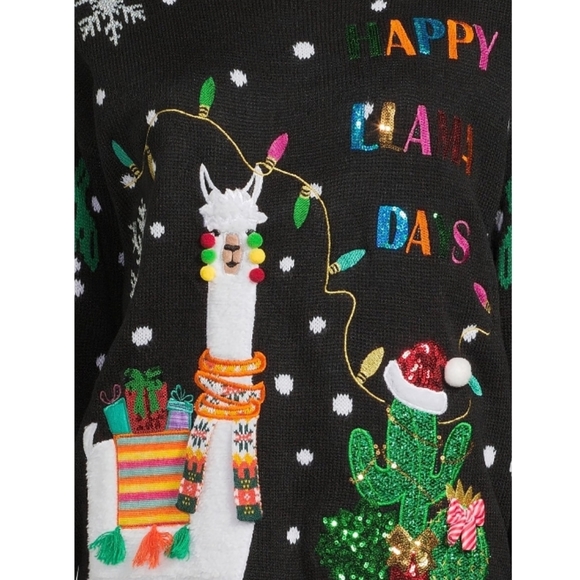 Womens Holiday Time Christmas Sweater Happy Llama Days - Picture 4 of 14